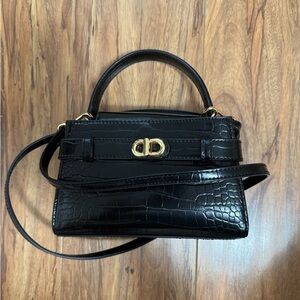 Charles & Keith Black Croc-Embossed Top-Handle Crossbody Bag